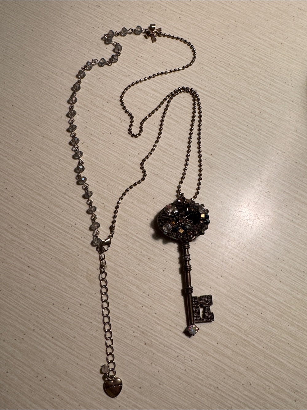 Betsy Johnson Antique Gold Crystal Key Pendant Necklace - Women's Jewelry